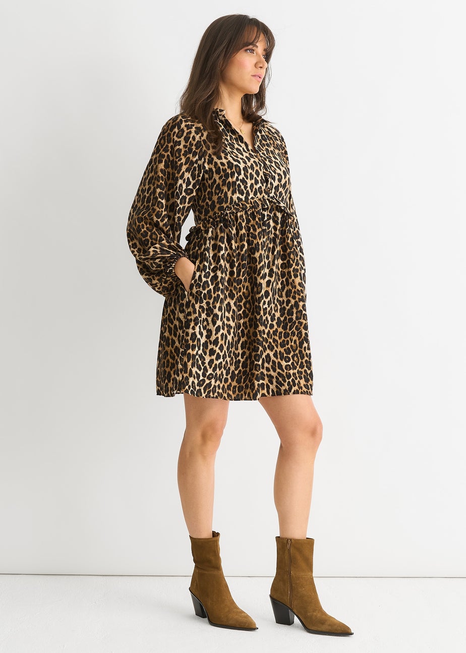 Gini London Brown Animal Smock Mini Dress