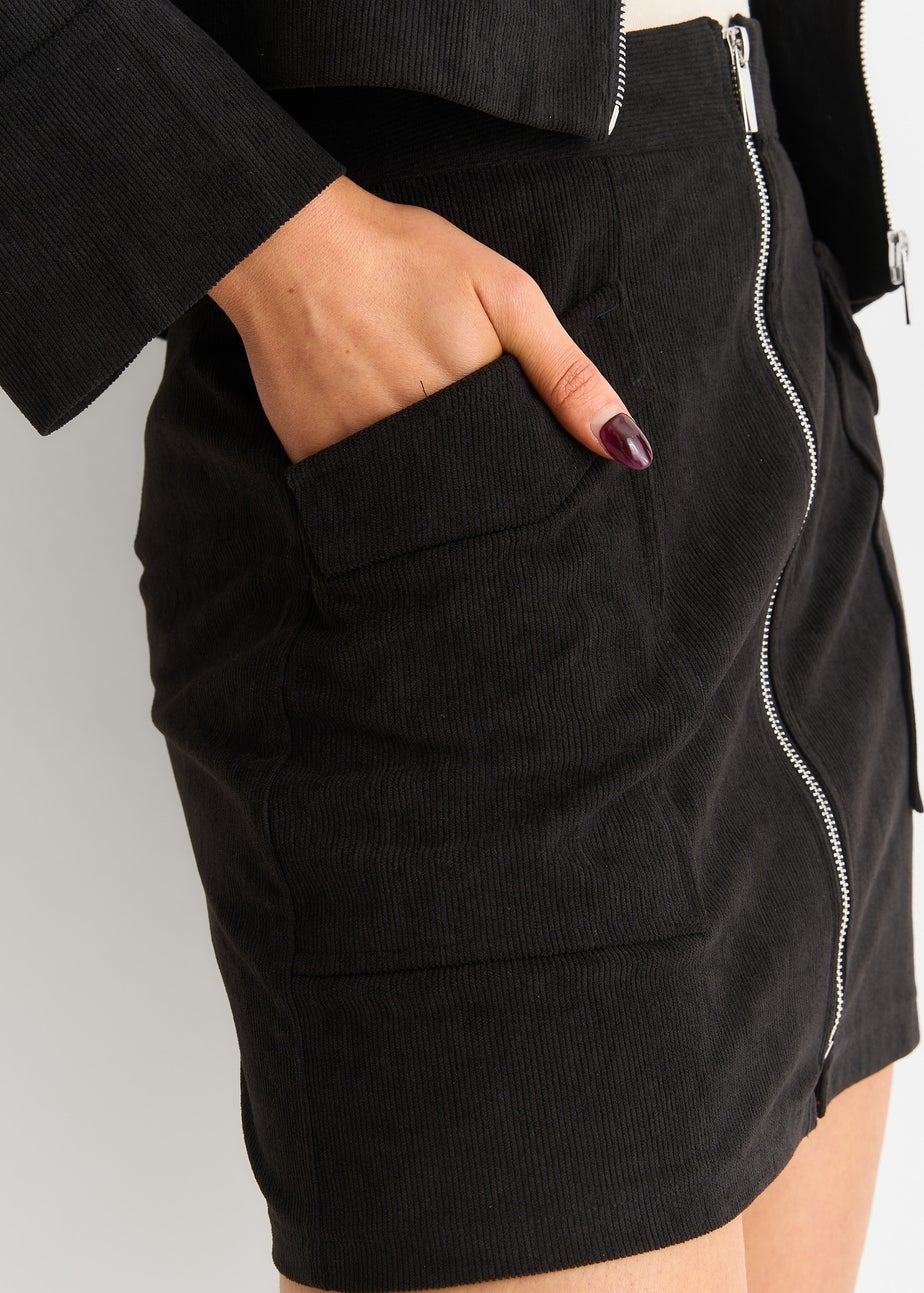 Gini London Black Cord Zip Up Mini Skirt