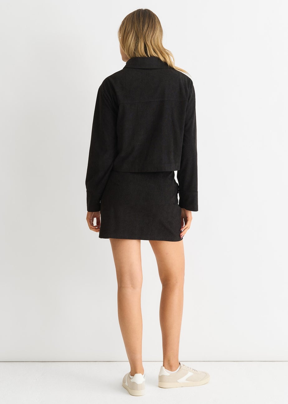 Gini London Black Cord Zip Up Mini Skirt