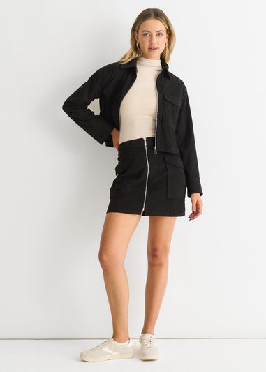 Gini London Black Cord Zip Up Mini Skirt