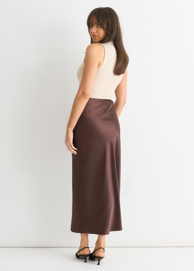 Gini London Chocolate Satin Midi Skirt