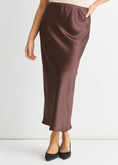 Gini London Chocolate Satin Midi Skirt