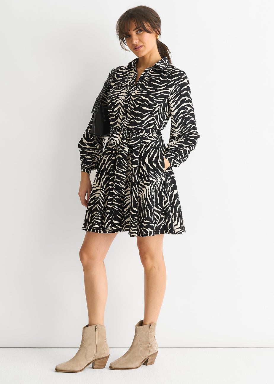 Gini London Black/ Gold Zebra Belted Shirt Dress
