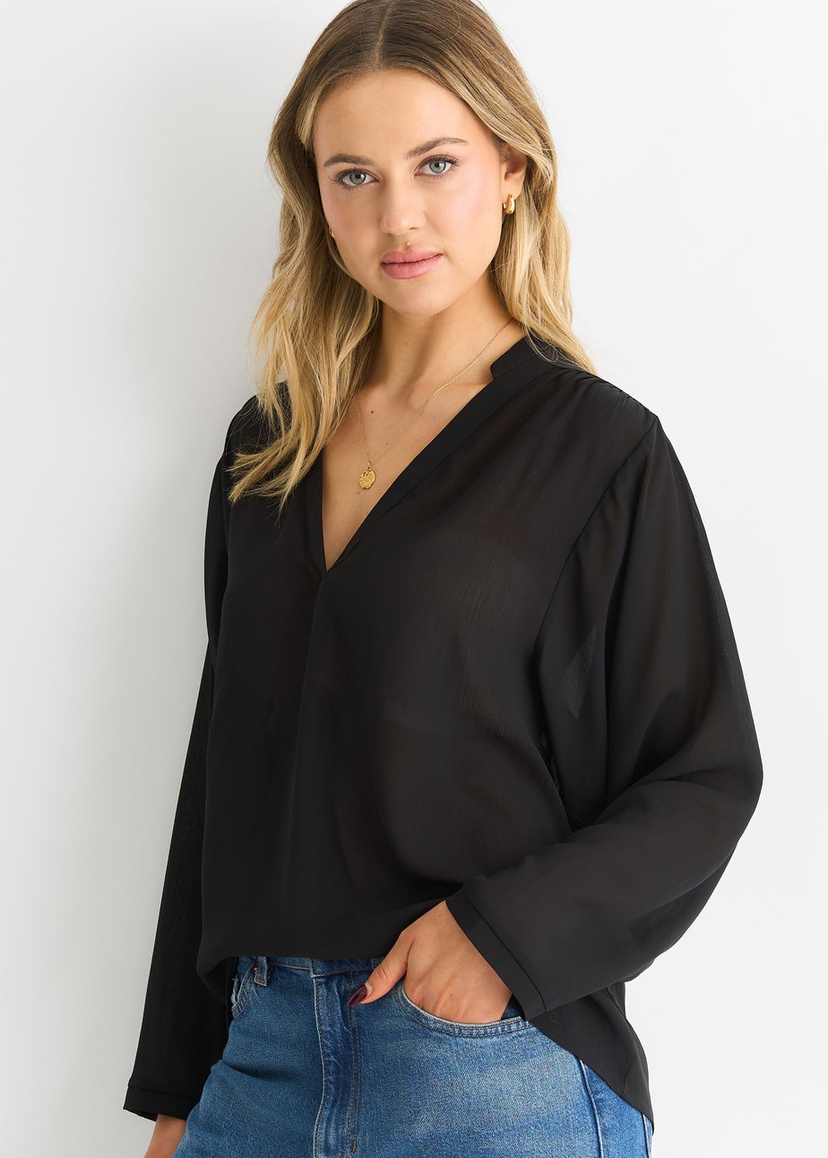 Gini London Black Textured Chiffon Oversized Blouse