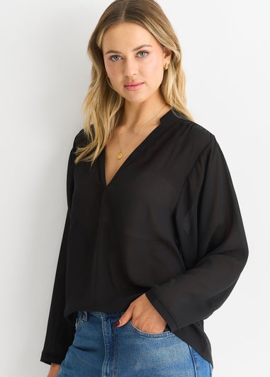 Gini London Black Textured Chiffon Oversized Blouse