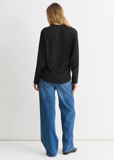 Gini London Black Textured Chiffon Oversized Blouse