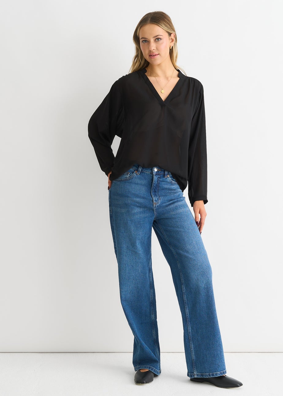 Gini London Black Textured Chiffon Oversized Blouse