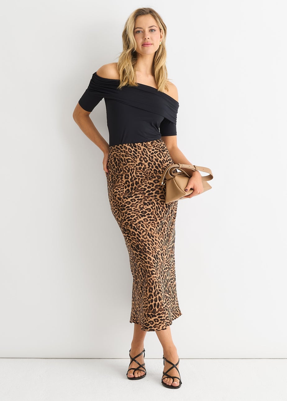 Gini London Brown Animal Print Maxi Skirt