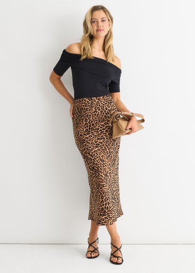 Gini London Brown Animal Print Maxi Skirt