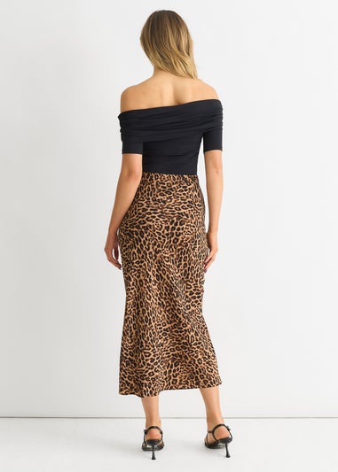 Gini London Brown Animal Print Maxi Skirt