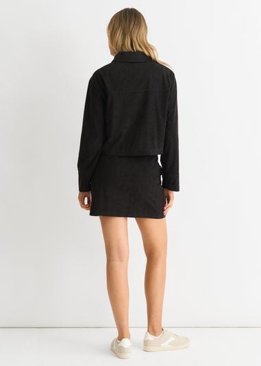Gini London Black Cord Zip Up Boxy Jacket