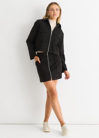 Gini London Black Cord Zip Up Boxy Jacket