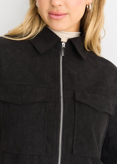 Gini London Black Cord Zip Up Boxy Jacket