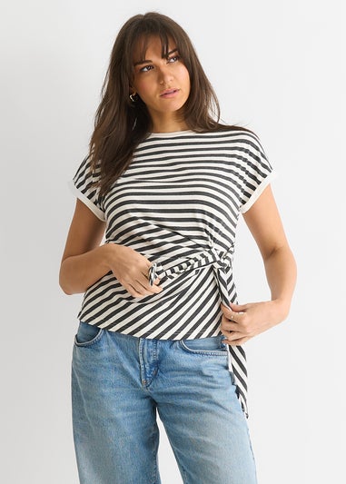 Gini London Grey Stretch Stripe Top