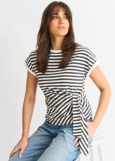 Gini London Grey Stretch Stripe Top
