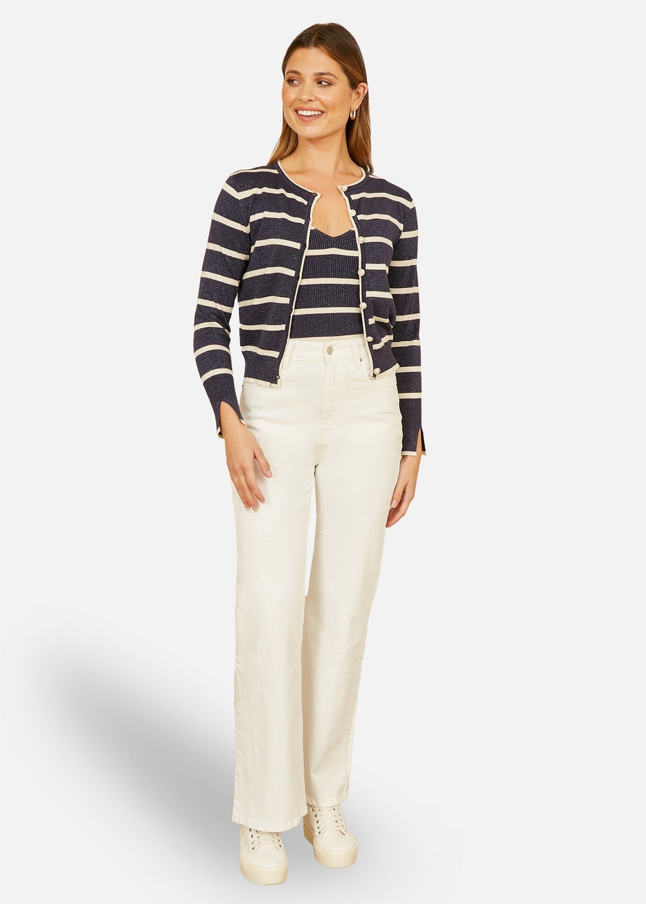 Yumi Navy Striped Sparkle Knitted Cardigan