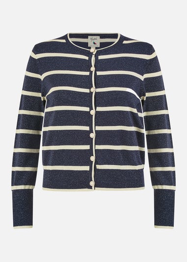 Yumi Navy Striped Sparkle Knitted Cardigan