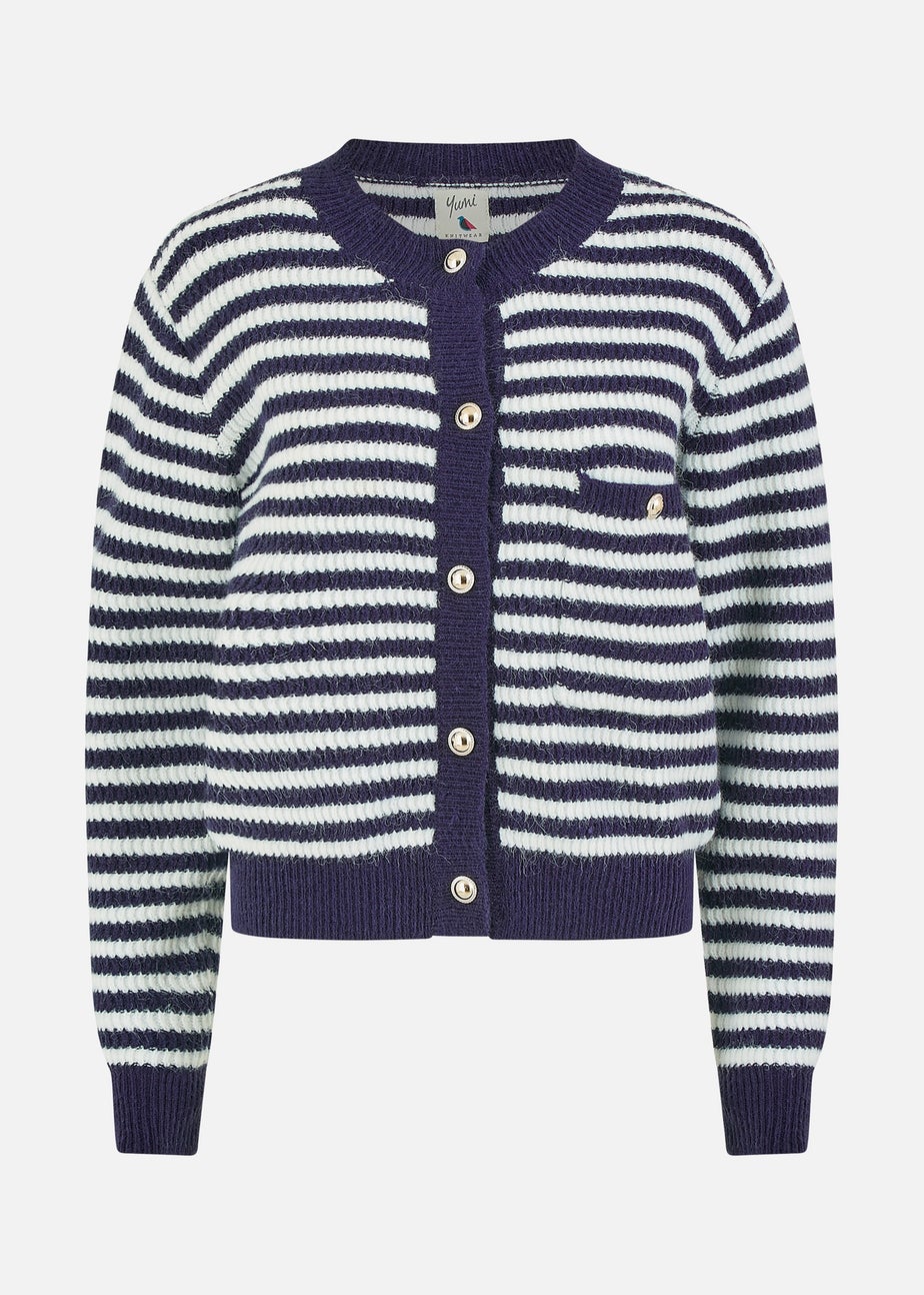 Yumi Navy Stripe Knit Relaxed Fit Cardigan