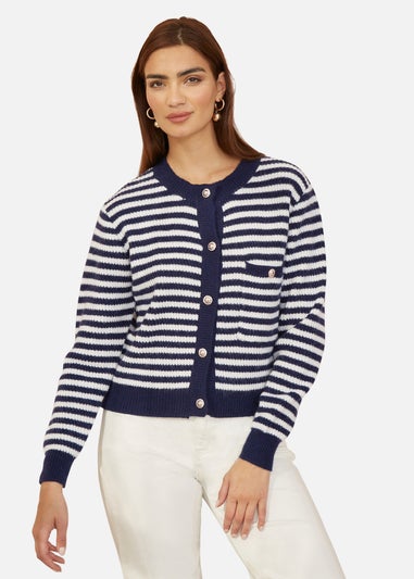 Yumi Navy Stripe Knit Relaxed Fit Cardigan