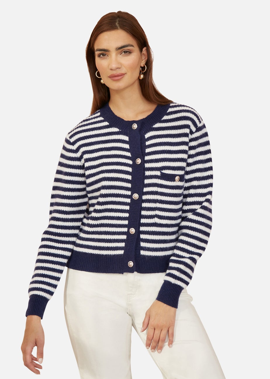Yumi Navy Stripe Knit Relaxed Fit Cardigan