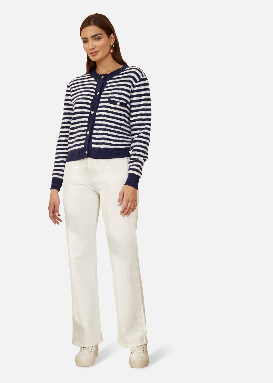 Yumi Navy Stripe Knit Relaxed Fit Cardigan