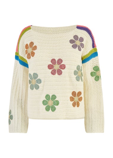 Yumi Cream Crochet Flower Jumper