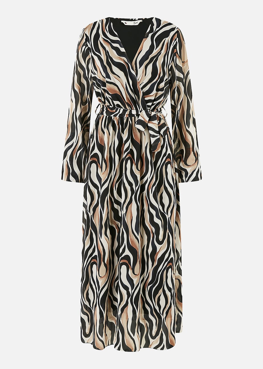 Yumi Brown Animal Swirl Midi Wrap Dress