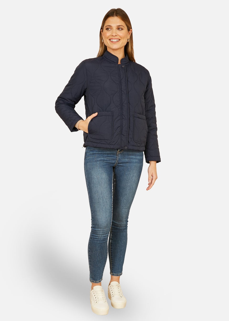 Yumi Navy Quilted Short Jacket