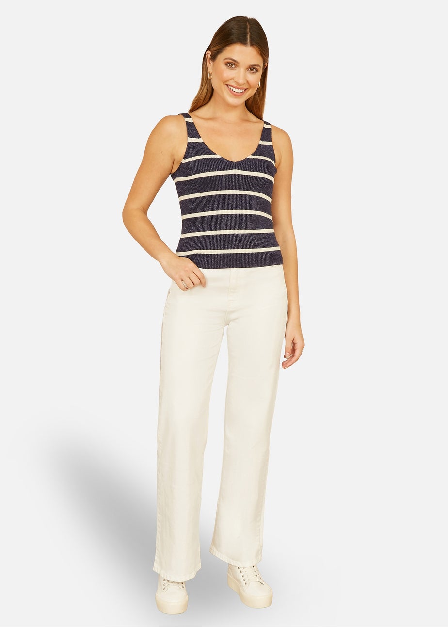 Yumi Navy Striped Sparkle Knitted Vest Top