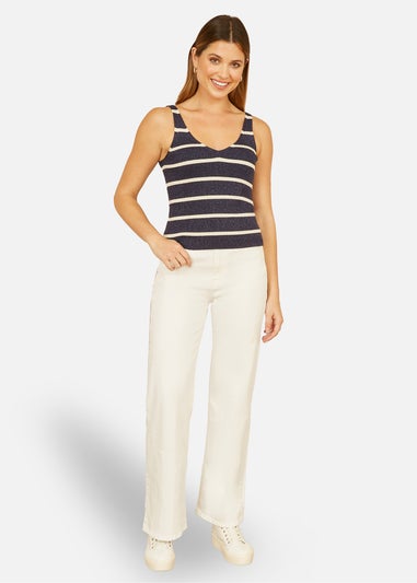Yumi Navy Striped Sparkle Knitted Vest Top
