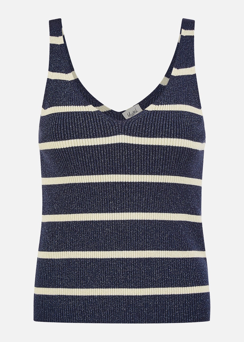 Yumi Navy Striped Sparkle Knitted Vest Top