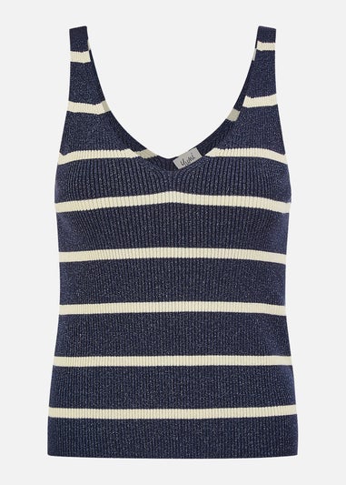 Yumi Navy Striped Sparkle Knitted Vest Top