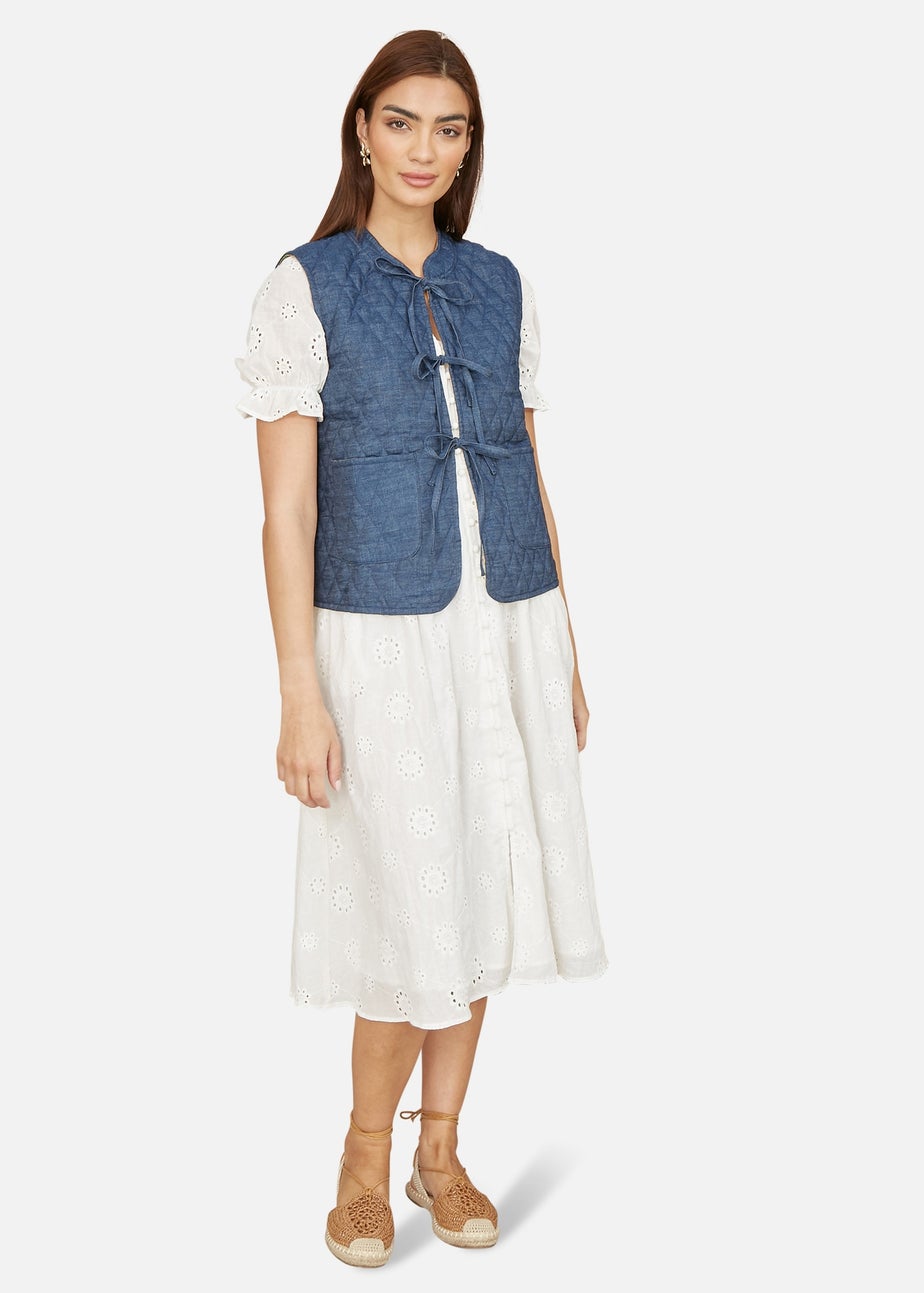 Yumi Blue Chambray Cotton Quilted Reversible Vest