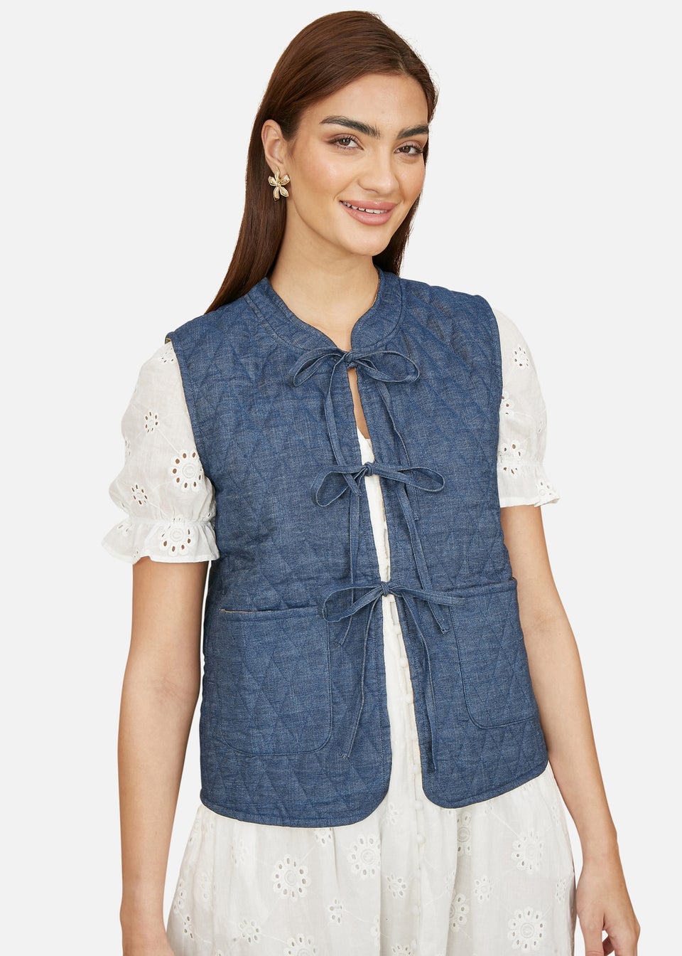 Yumi Blue Chambray Cotton Quilted Reversible Vest