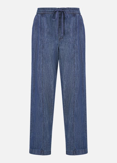 Yumi Blue Chambray Relaxed Fit Wide Leg Trousers