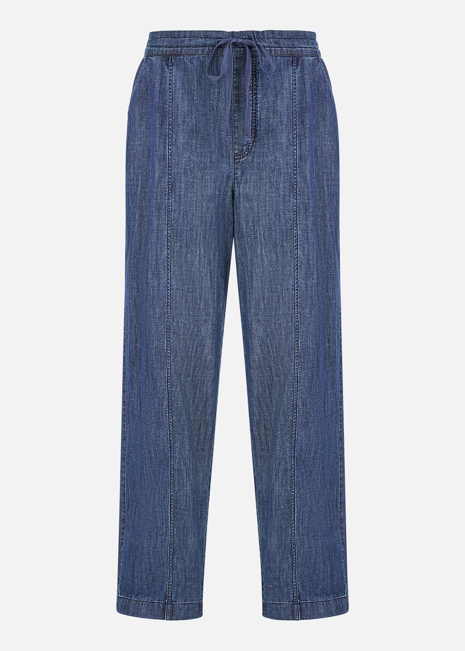 Yumi Blue Chambray Relaxed Fit Wide Leg Trousers