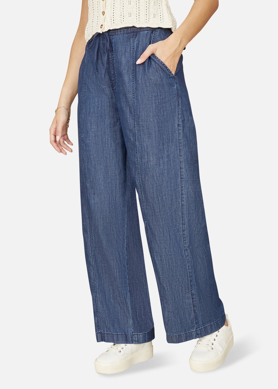 Yumi Blue Chambray Relaxed Fit Wide Leg Trousers