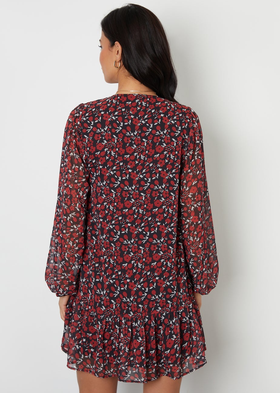 Threadbare Red Tie Front Ruffle Mini Dress