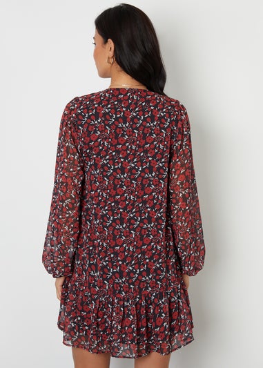 Threadbare Red Tie Front Ruffle Mini Dress