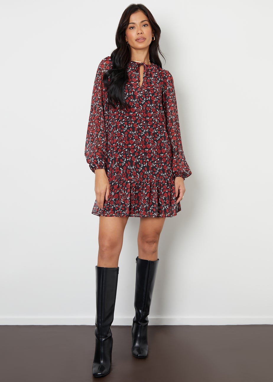 Threadbare Red Tie Front Ruffle Mini Dress