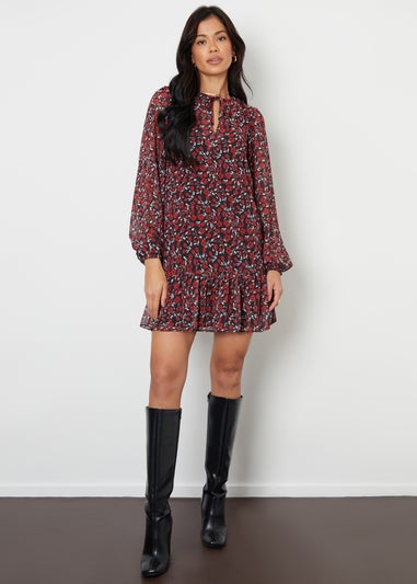 Threadbare Red Tie Front Ruffle Mini Dress