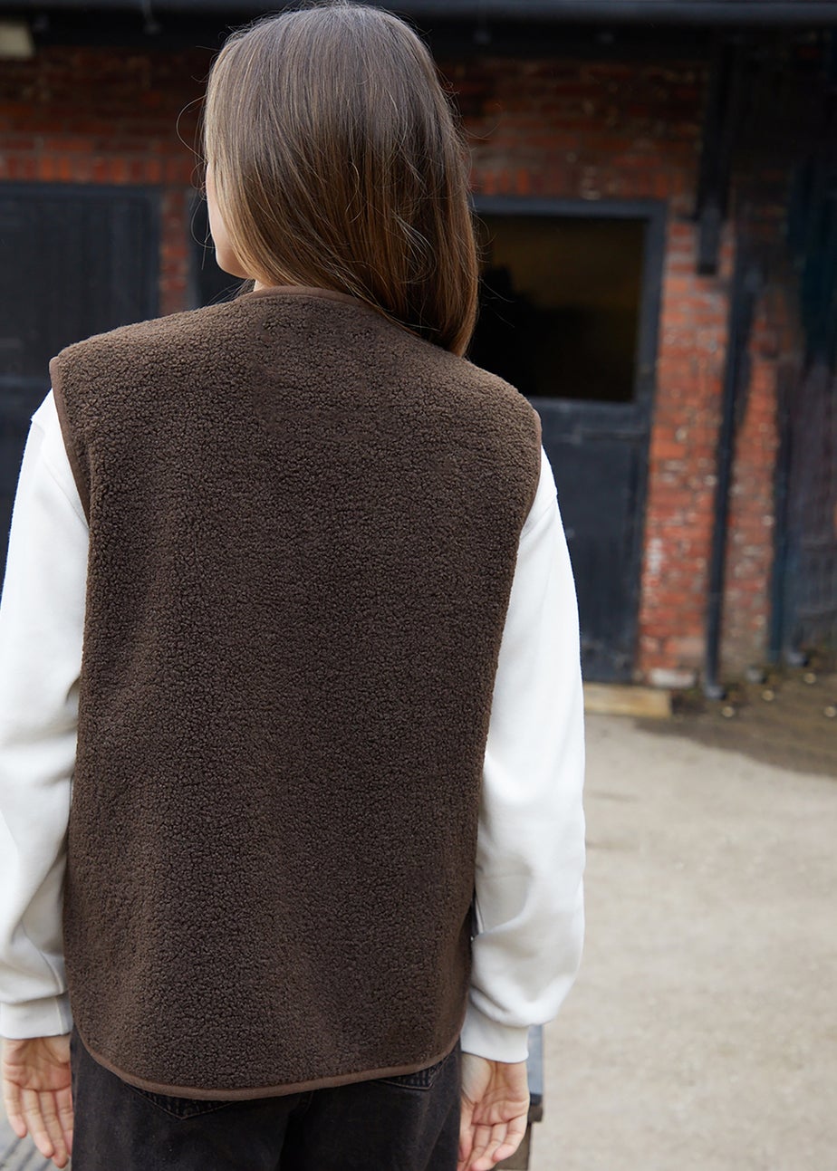 Threadbare Chocolate Toggle Fleece Borg Gilet