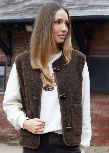 Threadbare Chocolate Toggle Fleece Borg Gilet