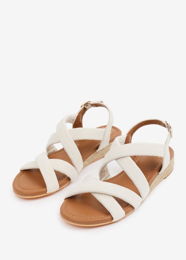 Where's That From Wide-Fit Cream Suede Violet Low Wedge Shoes