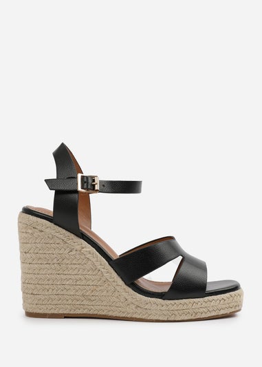 Where's That From Black PU Sansa Wedge Shoes