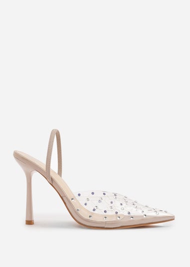 Where's That From Cream Visenya Perspex Diamante Slingback High Heels