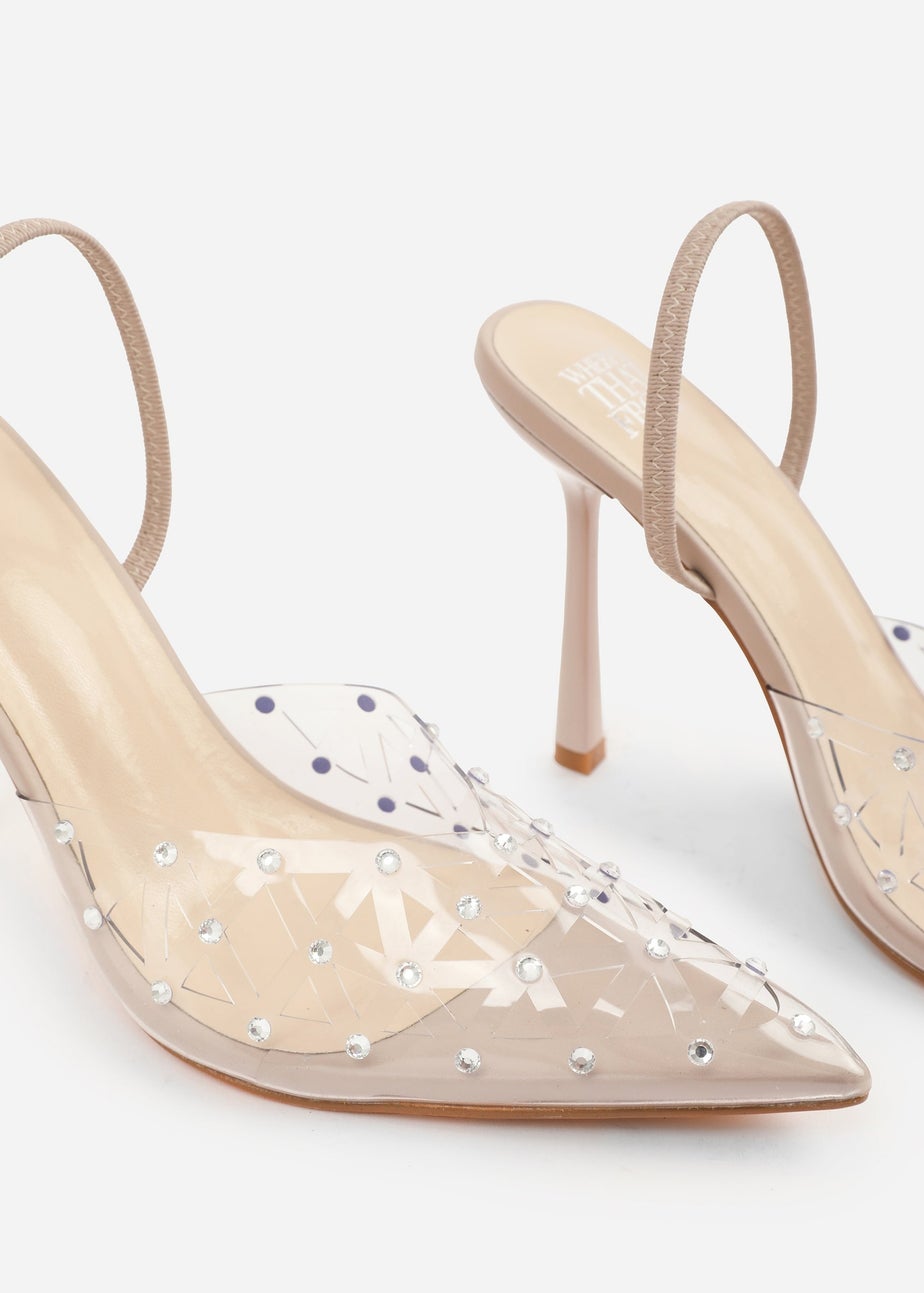 Where's That From Cream Visenya Perspex Diamante Slingback High Heels