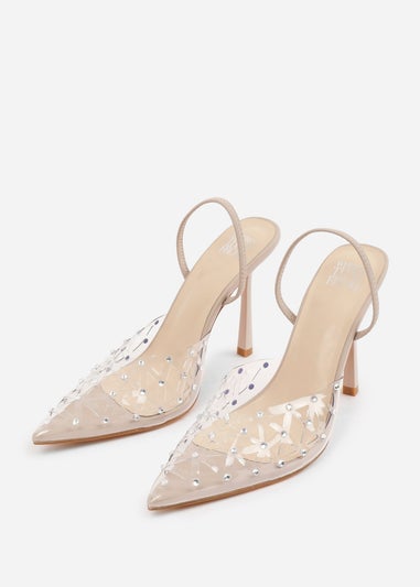 Where's That From Cream Visenya Perspex Diamante Slingback High Heels