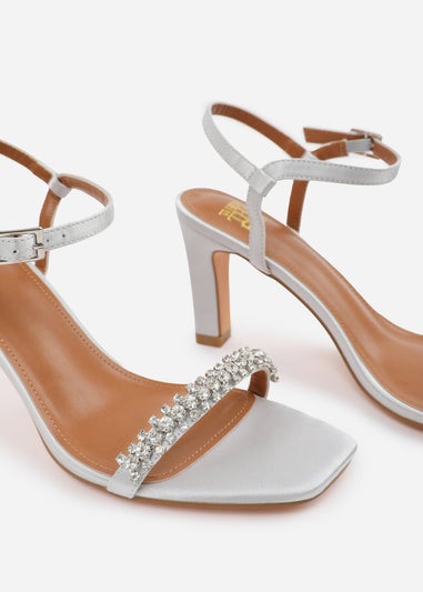 Where's That From Silver Satin Nala Strappy Block Heel