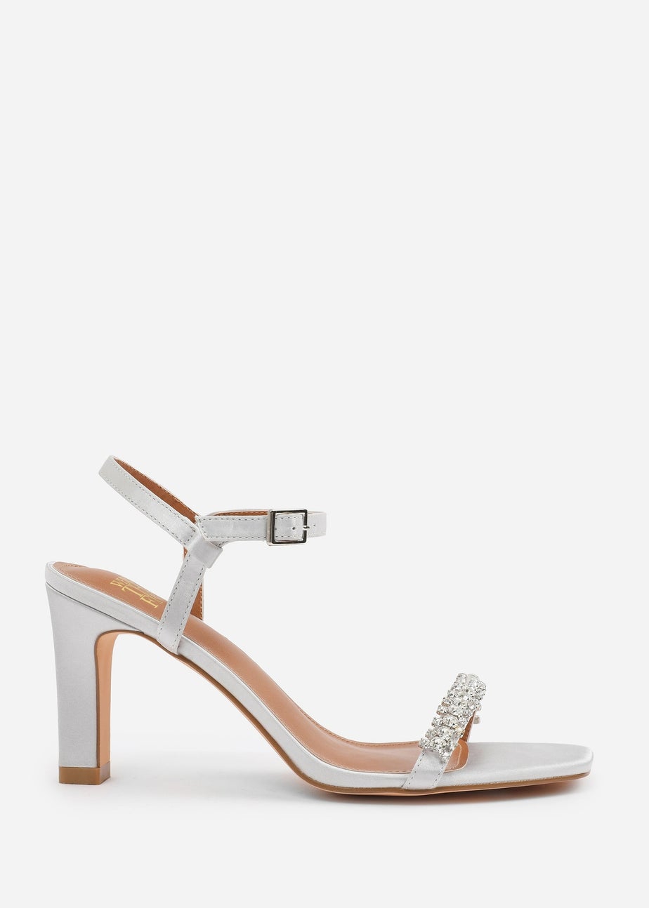 Where's That From Silver Satin Nala Strappy Block Heel